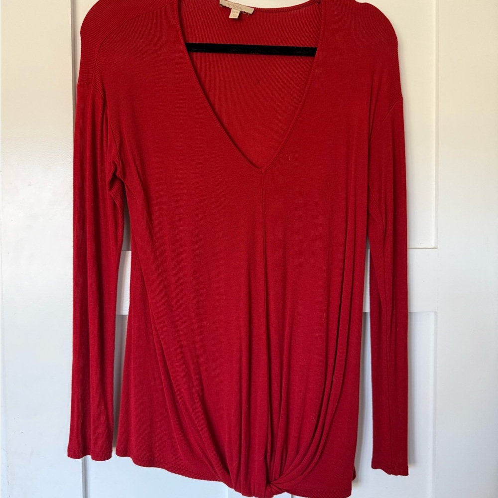 Bordeaux Red Long Sleeve V-Neck Top